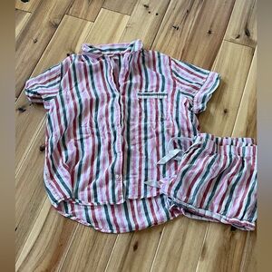 Victoria's Secret Striped Short-Sleeve Pajama Set in Pink, White & Green